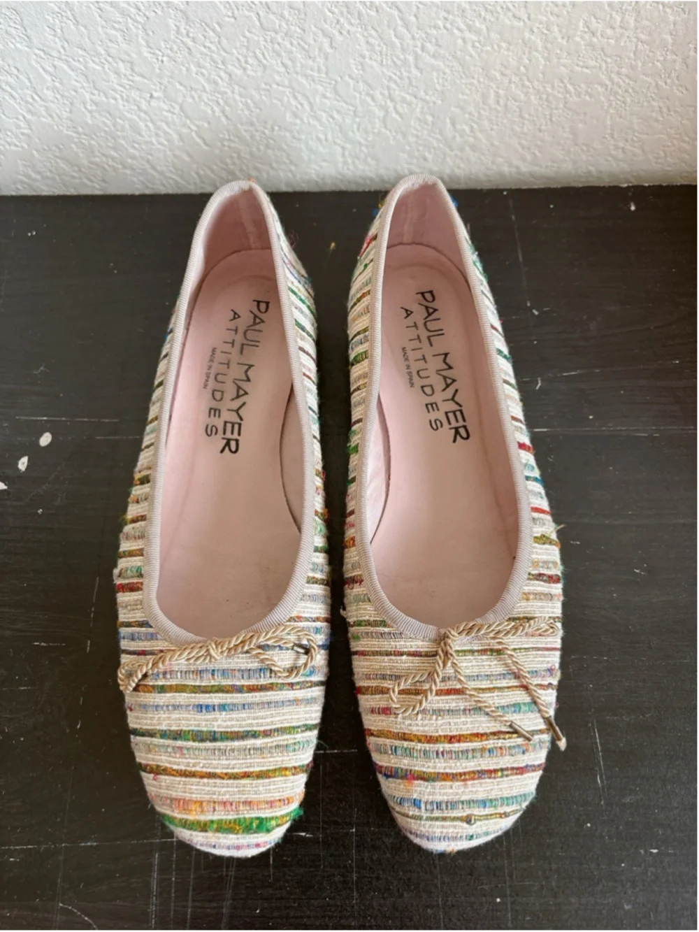 Paul Mayer Attitudes Ballet Flats Sz 8B Multicolor Woven Spain Vero Cuoio Bow